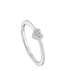 Small white-gold heart Ring with diamonds TOUS Grain