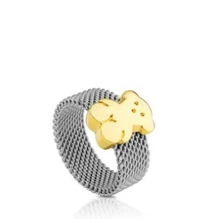 Steel and Gold TOUS Mesh Ring 0,7cm