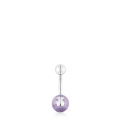 Steel and lilac-colored Murano glass Navel piercing Icon Glass