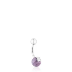 Steel and lilac-colored Murano glass Navel piercing Icon Glass