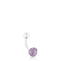 Steel and lilac-colored Murano glass Navel piercing Icon Glass