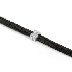 Steel and White TPUS Gold Icon Mesh Bracelet with Diamonds Bear motif