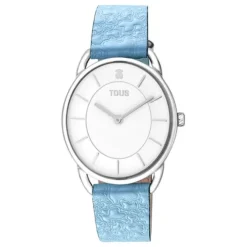 Steel Dai XL Analogue watch with blue leather Kaos strap
