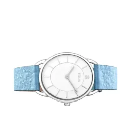 Steel Dai XL Analogue watch with blue leather Kaos strap