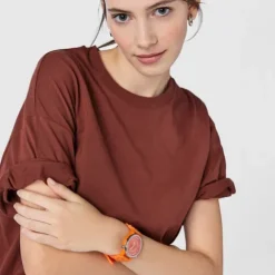Steel Tender Time Watch with orange silicone strap