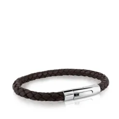 Steel TOUS Man Bracelet with brown leather