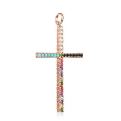 Straight cross Pendant in Rose Silver Vermeil with Gemstones