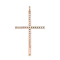 Straight cross Pendant in Rose Silver Vermeil with Gemstones