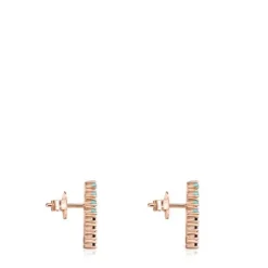 Straight large disc Earrings in Rose Silver Vermeil with Gemstones