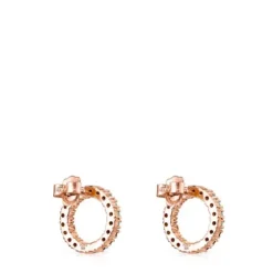 Straight large disc Earrings in Rose Silver Vermeil with Gemstones