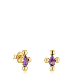 Sugar Party short Earrings with 18kt gold plating over silver and amethyst