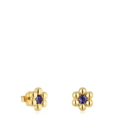 Sugar Party short flower Earrings with 18kt gold plating over silver and iolite