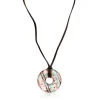 Tartan disc Necklace in Rose Silver Vermeil with Enamel and brown Leather