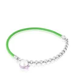 TOUS Instint green elastic Bracelet with steel and cultured pearl