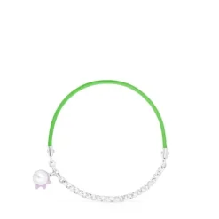 TOUS Instint green elastic Bracelet with steel and cultured pearl