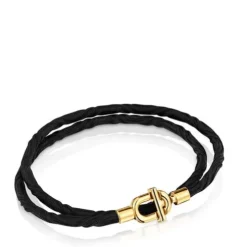 TOUS MANIFESTO Elastic necklace/bracelet with 18 kt gold plating over silver and black cord