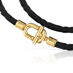 TOUS MANIFESTO Elastic necklace/bracelet with 18 kt gold plating over silver and black cord