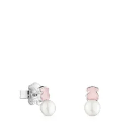 TOUS Mini Color Earrings in Silver with Quartzite and Pearl