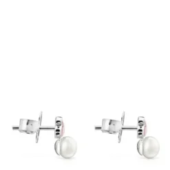 TOUS Mini Color Earrings in Silver with Quartzite and Pearl