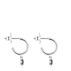 TOUS Mini Onix Earrings in Silver with Onyx 1,3cm.