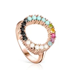 TOUS Straight disc Ring in Rose Silver Vermeil with muticolor Gemstones