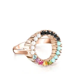 TOUS Straight disc Ring in Rose Silver Vermeil with muticolor Gemstones