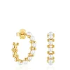 Triple Hoop earrings with 18kt gold plating over silver and cultured pearls Gloss