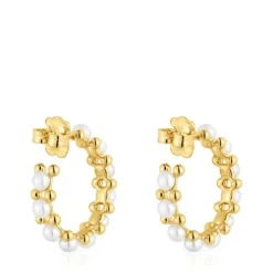Triple Hoop earrings with 18kt gold plating over silver and cultured pearls Gloss