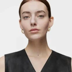 Triple Hoop earrings with 18kt gold plating over silver and cultured pearls Gloss