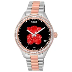 T-Shine Connect Smartwatch with steel and pink-colored IP steel wristband with white cubic zirconias