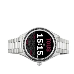 T-Shine Connect Smartwatch with steel wristband with black cubic zirconias