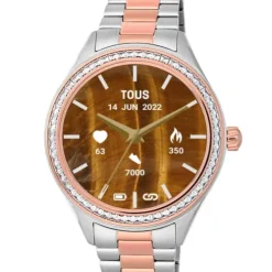 T-Shine Connect Smartwatch with steel and pink-colored IP steel wristband with white cubic zirconias