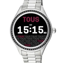 T-Shine Connect Smartwatch with steel wristband with black cubic zirconias