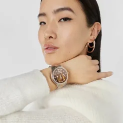 T-Shine Connect Smartwatch with steel and pink-colored IP steel wristband with white cubic zirconias