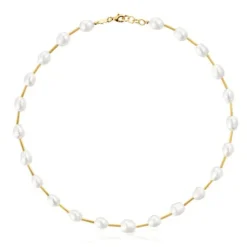 Tube Choker with 18kt gold plating over silver and cultured pearls Gloss