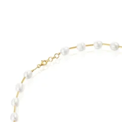 Tube Choker with 18kt gold plating over silver and cultured pearls Gloss