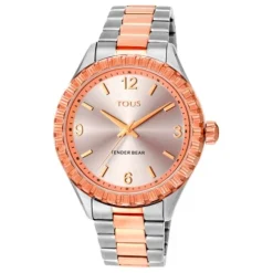 Two-tone rose gold-colored IP steel Tender Bear Watch with embossed bears