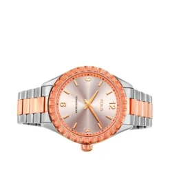 Two-tone rose gold-colored IP steel Tender Bear Watch with embossed bears