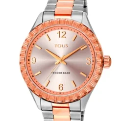 Two-tone rose gold-colored IP steel Tender Bear Watch with embossed bears
