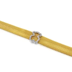 White and yellow gold Icon Mesh Bracelet with Diamonds Bear motif. Total carat weight: 0,14ct.