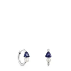 White gold Hoop earrings with iolite and cultured pearl Ivette