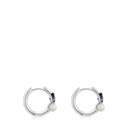 White gold Hoop earrings with iolite and cultured pearl Ivette