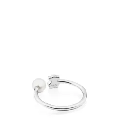 White Gold Puppies Ring with Diamond and Pearl