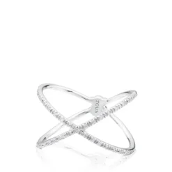 White Gold TOUS Diamond crossed Ring with Diamond 0.09ct