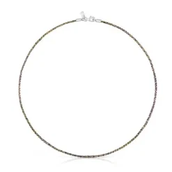 Yellow and lilac braided thread Necklace with silver clasp Efecttous