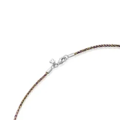 Yellow and lilac braided thread Necklace with silver clasp Efecttous