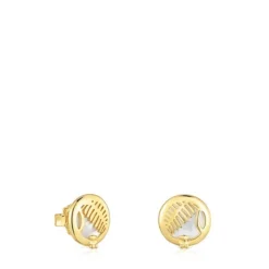 Yunque openwork earrings with 18 kt gold plating over silver and mother-of-pearl