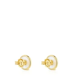 Yunque openwork earrings with 18 kt gold plating over silver and mother-of-pearl