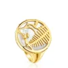 Yunque Openwork Signet ring with 18 kt gold plating over silver and mother-of-pearl