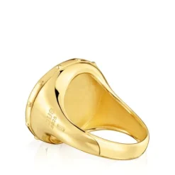Yunque Openwork Signet ring with 18 kt gold plating over silver and mother-of-pearl